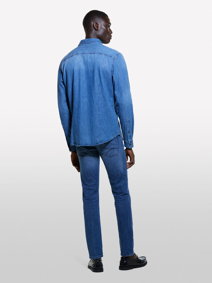 Blue regular fit denim shirt - men's regular fit shirts - Blue | Sisley image number 3
